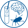 illustration with a bug, brain, and test tube with swab